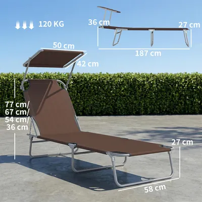Obrázok produktu pre Outsunny Lehátko Záhradné lehátko Relaxačné lehátko Trojnohé lehátko Skladacie lehátko Hnedé