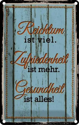 Produktbild von vianmo Blechschild 18x12 cm Reichtum Zufriedenheit Gesund Dekoration Spruch Zitat