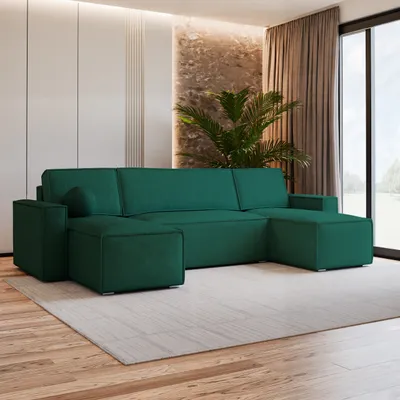 Produktbild von Masseno Ecksofa PESANO M mit Schlaffunktion U-Form, Sofa mit Bettkasten, Wohnzimmersofa, Couch, Soffa, Bettsofa, Couchgarnitur- Grün, MONOLITH 37