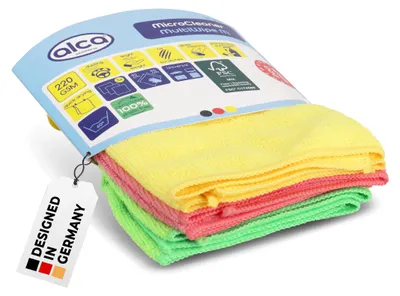Produktbild von alca® Mikrofasertuch (3er Set), leicht, dünn & schnelltrocknend gelbgrünrosa, für häufigen Einsatz geeignet, randlos für Autopflege & Innenreinigung geeignet