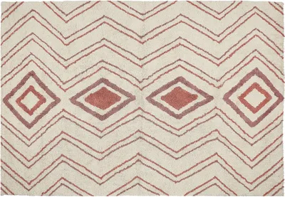 Obrázek produktu pro BELIANI Koberec béžový a růžový bavlněný 140 x 200 cm geometrický vzor ručně všívaný boho design obývák ložnice