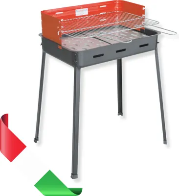 Image de Grand barbecue à charbon de bois, 60 x 40,5 x 85 cm (h), en acier peint, grille chromée réglable, pare-vent, pieds à vis