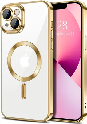 Image de Coque magnétique transparente pour iPhone 13, compatible MagSafe, coque de protection galvanisée avec protection de l'appareil photo Or