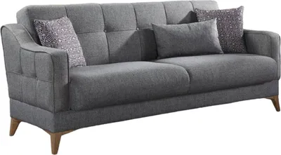 Produktbild von Schlafsofa Dfranzo, Lineares 3-Sitzer-Schlafsofa mit 3 Kissen inklusive, Wohnzimmersofa aus gepolstertem Stoff mit Klick-Klack-Öffnung, 207x82xh92 cm, grau