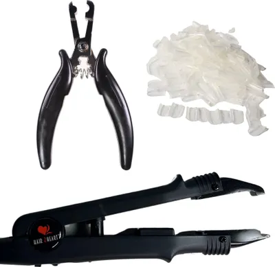Image de hair2heart Rebonding Set : Set professionnel d'extension de cheveux comprenant des pinces d'extension à chaud, des pinces à rebondir à la kératine et des pinces à coller.
