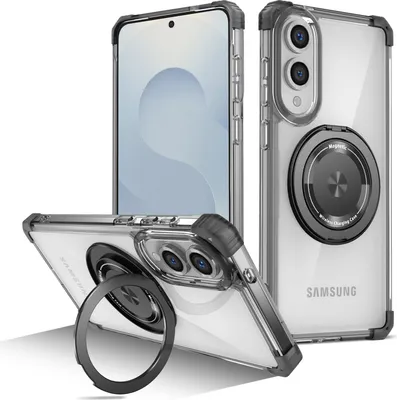 Produktbild von Handyhülle für Samsung Galaxy S25 Edge Magnetisches Ringhalter Ständer Kompatibel mit Magsafe Militärschutz Transparente Hülle Schwarz