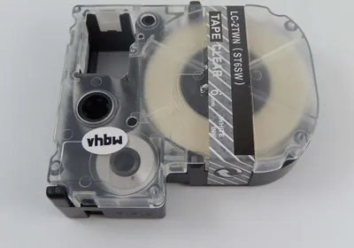 Produktbild von vhbw Schriftband-Kassette kompatibel mit Epson LabelWorks LW-1000P, LW-600P Etiketten-Drucker 8m x 6mm Weiß auf Transparent