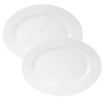 Produktbild von 2x Servierplatte 30cm Oval – Opalglas Weiß Teller für Wurst Käse Salat