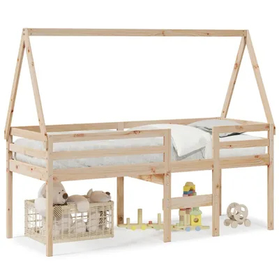 Produktbild von vidaXL Hochbett mit Dach 75x190 cm Massivholz Kiefer