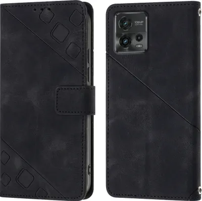 Produktbild von Hülle für Motorola Moto G72 Prägung Flip Leder Brieftasche Schutzhülle mit Ständer Schwarz