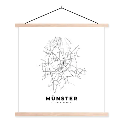 Produktbild von MuchoWow® Textilposter Stadtplan - Schwarz-weiß - Karte - Münster - Deutschland - Karte 40x40 cm mit holzfarbenen Rahmen - Posterleiste