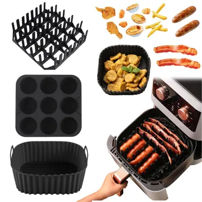 Produktbild von 3er Set Silikonform Heißluftfritteusen Zubehör für Airfryer, Schwarz