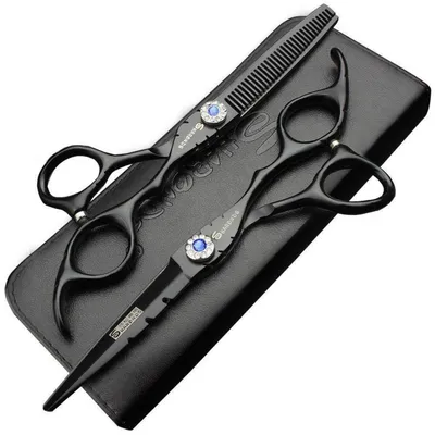 Produktbild von Haarschneideschere Set Ausdünnschere Schwarz 6 Zoll 440C 2-teiliges Set