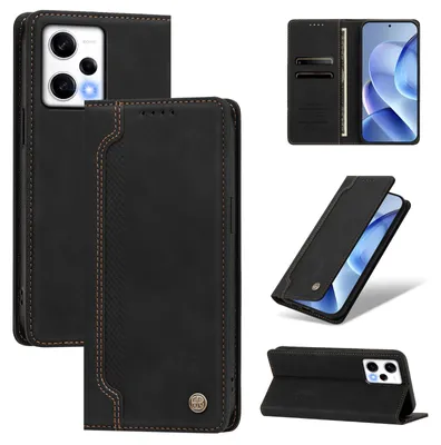 Produktbild von Handyhülle für Xiaomi Poco X5 Pro/Redmi Note 12 Pro 5G, Leder Wallet Klapphülle mit Standfunktion, Stoßfeste Schutzhülle Schwarz