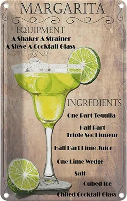 Produktbild von vianmo Blechschild 18x12 cm Margarita Equipment ingredients