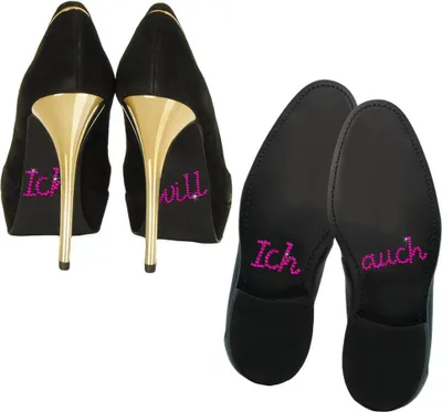 Produktbild von Oblique Unique Schuhsticker Set Brautpaar Hochzeit Ich will / Ich auch - pink