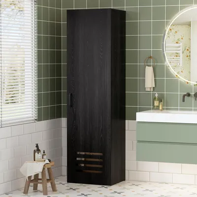 Produktbild von Putzschrank 40 cm schmal, Besenschrank mit Regalen und Kleiderstange, Staubsaugerschrank für Haushalt, Küche und Waschküche, 40*30*160cm,Schwarz