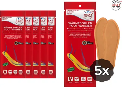 Produktbild von Heat for Feet, 5 Paar Wärmesohlen, bis zu 12 Std. Wärme, Einheitsgröße 36-46, dünn & flexibel, Sohlenwärmer,Sofort wärmende Einlegesohlen,Schuhwärmer