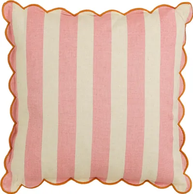 Produktbild von Mica Decorations Gestreiftes Deko Kissen - Kissen mit Kissenbezug - Sofakissen Zierkissen - 45 x 45 x 10 cm - Baumwolle, Leinen, Polyester - Rosa, Off-white