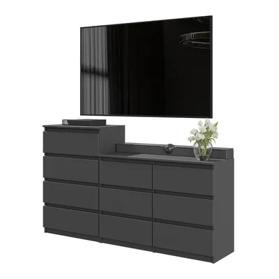Zdjęcie produktu dla Komoda 160 Cm Antracyt 10 Szuflad, Zestaw Dwóch Komód, Salon