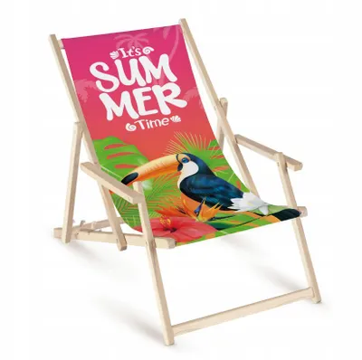 Produktbild von Klappbare Oxford Strandliege Fullprint „It's Summer Time“ – Tragbare Gartenliege mit Armlehnen, leichte Campingliege