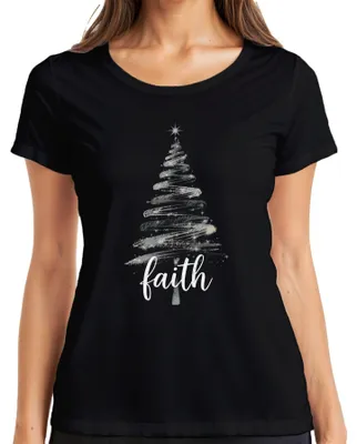 Produktbild von Weihnachtsbaum Faith christlich Glitzer Silber Schwarz Script Damen T-Shirt, Schwarz, S