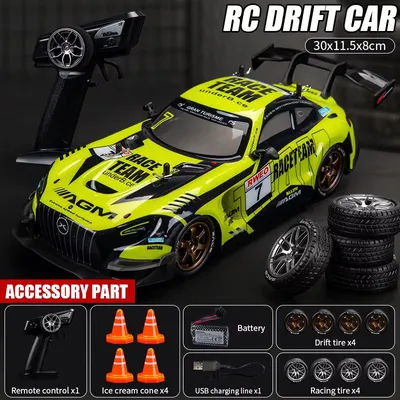 Produktbild von JJRC 1:16 RC-Drift-Auto 4WD 40 km/h mit 2 Reifensätzen, LED und 2,4 GHz, Neon-Grün
