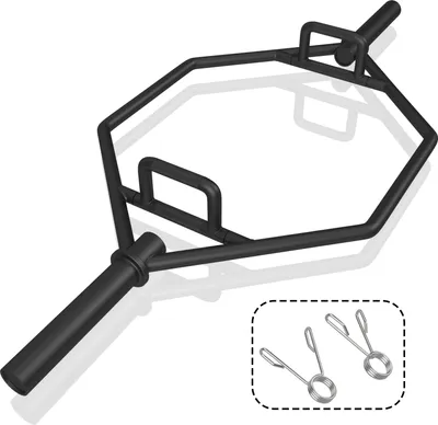 Image de COSTWAY Trap Bar olympique, barre hexagonale pliable avec poignées striées, capacité de poids de 363 kg, douilles de 25 cm & ressorts à déclic