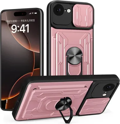 Produktbild von iPhone 16e / 17e Hülle - Coverup Armor Ring Ständer Back Cover mit Kamera Schutz - Roségold