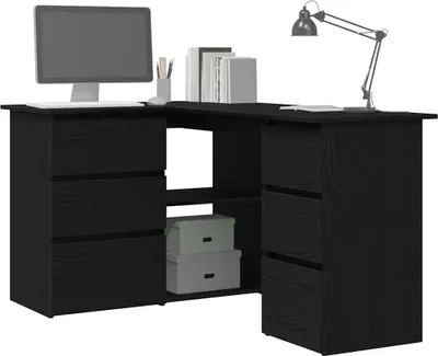 Immagine prodotto di vidaXL Scrivania con scaffale, nero effetto rovere, 145 x 100 x 76 cm