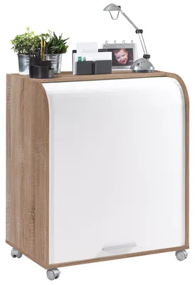 Produktbild von SIMMOB Mobiler Schreibtisch Sekretär Computertisch mit Laufrollen 93,9 x 79,2 cm, Farbe:Eiche-Weiß