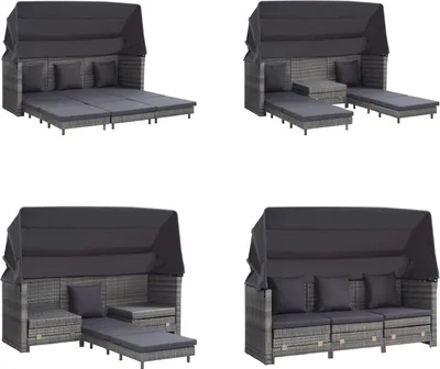 Produktbild von vidaXL Ausziehbares 3 Sitzer Schlafsofa mit Dach Poly Rattan Grau - Schlafsofa - Schlafsofas - Rattan-Schlafsofa - Rattan-Schlafsofas