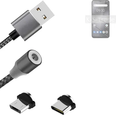 Produktbild von K-S-Trade Hochwertiges Magnet-Lade-kabel Sync-Kabel Daten-Kabel kompatibel mit Gigaset GS5 Lite mit USB-Typ-C-Anschluss und Micro-USB-Anschluss 2A bis