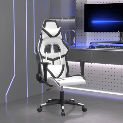 Produktbild von Design Gaming-Stuhl mit Massagefunktion Weiß und Schwarz Kunstleder, Bürostühle 2024 Neu