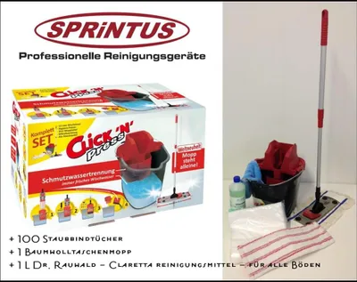 Produktbild von Sprintus Bodenwischset Click n Press, Eimer, Klapphalter, Microfaser- u. Baumwollmopp, Reinigungsmittel, Staubbindetücher