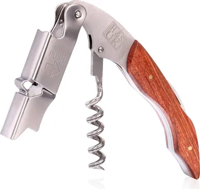 Immagine prodotto di H&S cavatappi da vino in acciaio inox - coltello da cameriere 3in1 professionale - coltello da vino cavatappi in legno - apribottiglie da vino con coltello da sommelier - apribottiglie da vino