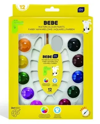 Produktbild von Aquarellfarben, 12 Farben, mit Palette und Pinsel, Bebe Kids, Interdruk