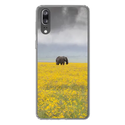 Produktbild von MuchoWow® Handyhülle Schutzhülle Hülle für Huawei P20 Elefant - Blumen - Natur - Gelb - Tiere Silikon Softcase Handy Hülle - Hardcover