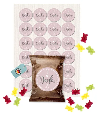 Produktbild von 24 Fruchtgummi Tütchen Danke – kleine Dankeschön Geschenke für Gäste und Kollegen