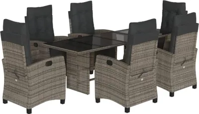 Produktbild von vidaXL 7-tlg. Garten-Essgruppe mit Kissen Grau Poly Rattan
