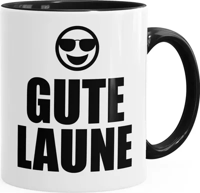 Produktbild von Kaffe-Tasse Spruch Gute Laune Kaffeetasse Teetasse Keramiktasse mit Innenfarbe MoonWorks® schwarz unisize