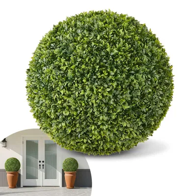 Image de Boule de buis, 584 mm, boule taillée, plante artificielle, plante décorative, facile à installer pour la véranda, la terrasse, le jardin, le balcon, la cour et les intérieurs, la maison, les mariages