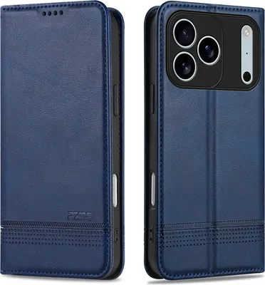 Produktbild von Leder Hülle für iPhone 17 Pro, Klapphüllen Brieftasche Magnetverschluss Ständer Schutzhülle Blau