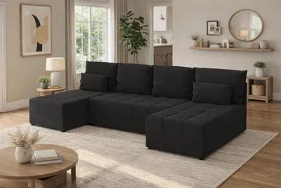 Zdjęcie produktu dla Duży narożnik DOMINO U FIT z funkcją spania i pojemnikiem na pościel sofa do salonu