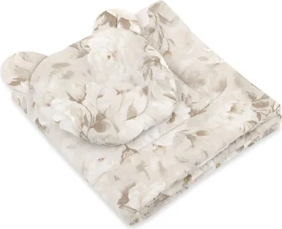 Produktbild von Teddybär-Bettdecke und Konturkissen - 2-teiliges Set - Pfingstrosen beige