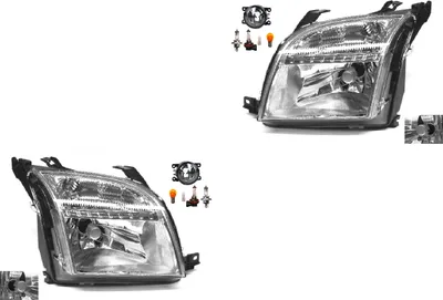 Immagine prodotto di Kit fari compatibile con Ford Fusion dal 08/02 al 09/05, con tecnologia H4, fendinebbia e indicatori di direzione. Codici: 8200074008, 6202E1, 00006202E1, 6710027, 0000620639, 620639, 0000620. Marca: Johns