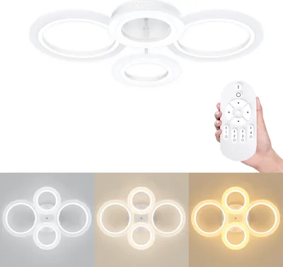 Image de LARS360 Plafonnier moderne 60W avec télécommande - Dimmable, 4 anneaux, pour salon, salle à manger, chambre à coucher, luminosité réglable Plafonnier