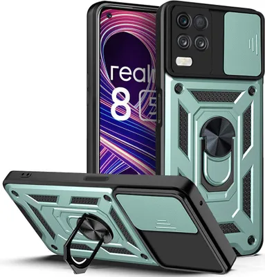 Produktbild von Realme 8 5G Hülle mit Ring Ständer Halter Dia Kameraschutz TPU Bumper Silikon Schutzhülle für OPPO Realme 8 5G Grün
