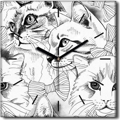 Produktbild von Coloray Uhr auf Leinwand 30x30 cm Wand Uhr Dekoration Wohnzimmer Segeltuch schwarze Hände -Katzen-Tiere