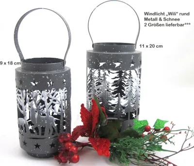 Produktbild von Windlicht "Wili rund" Metall & Schnee ca. 11x20cm